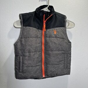 US Polo Assn. boys Size 7 Puffer Vest Full Zip black And Grey embroidered logo